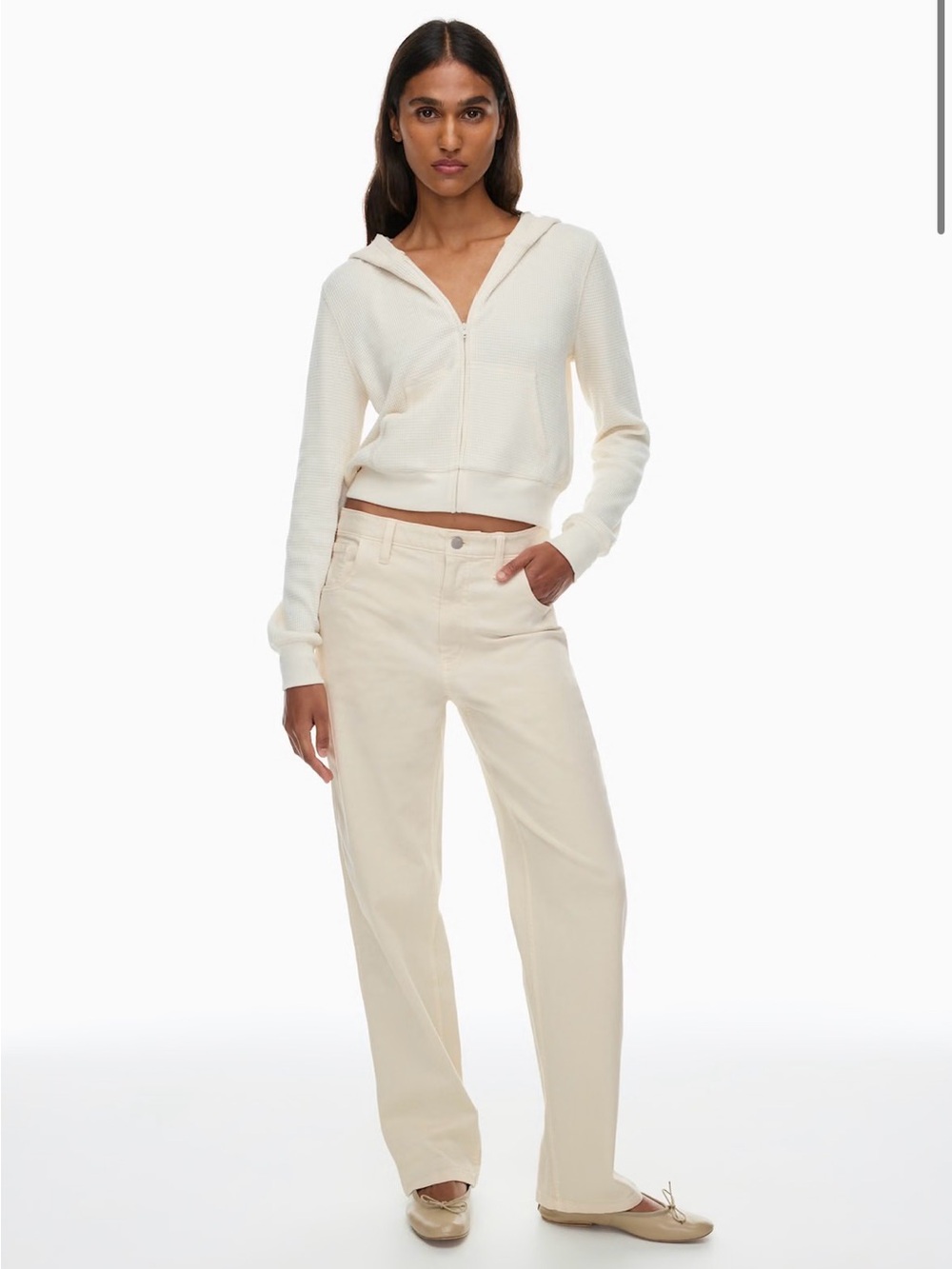 Aritzia TNA ‘90s Camden Straight-Leg High-Rise Cotton Twill Pant in Cream Sz 0